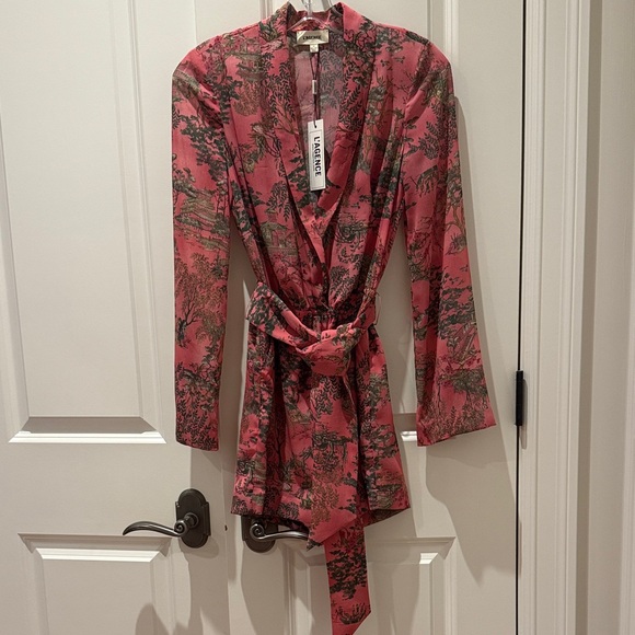 L\'AGENCE *NWT* Floral Pink and Black Wrap Mini Dress